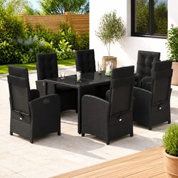 Stylish 7 Piece Garden Dining Set in Black Rattan