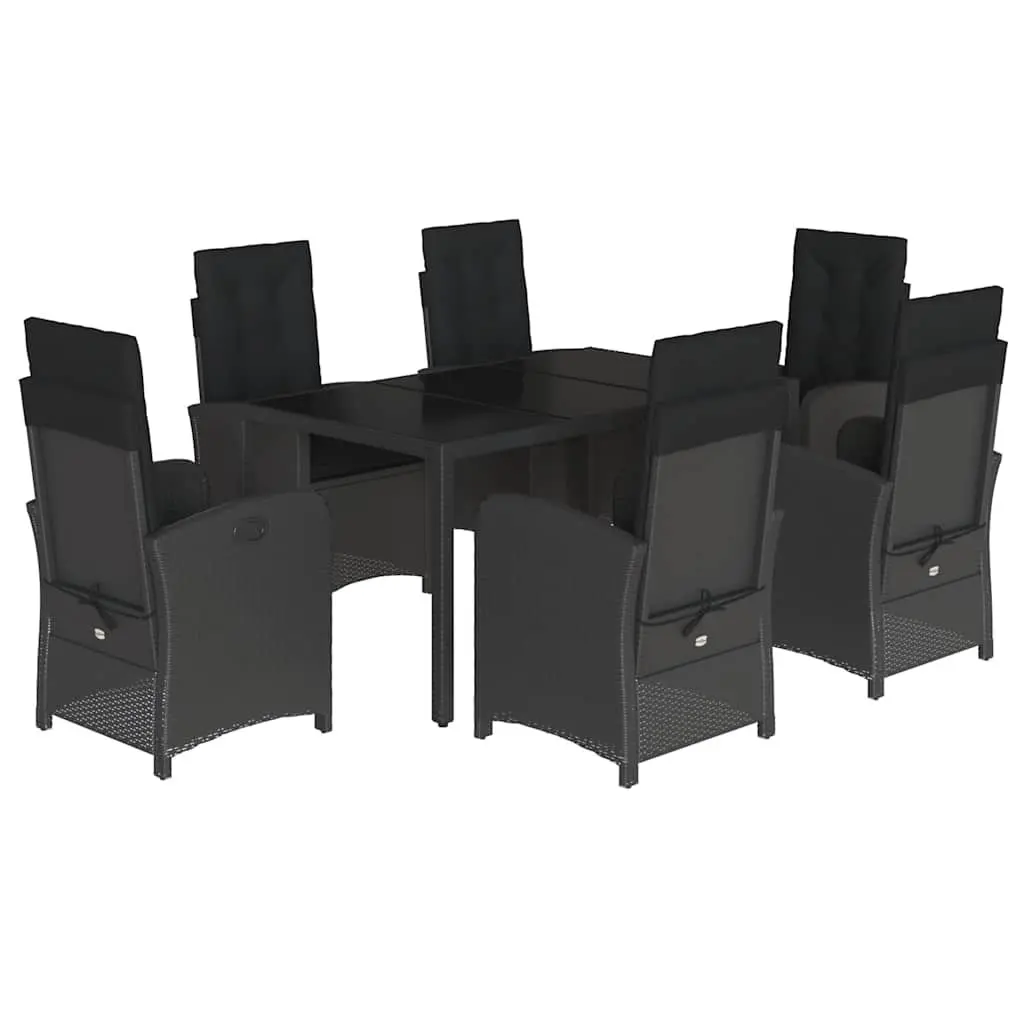 7 Piece Garden Dining Set in Black Rattan