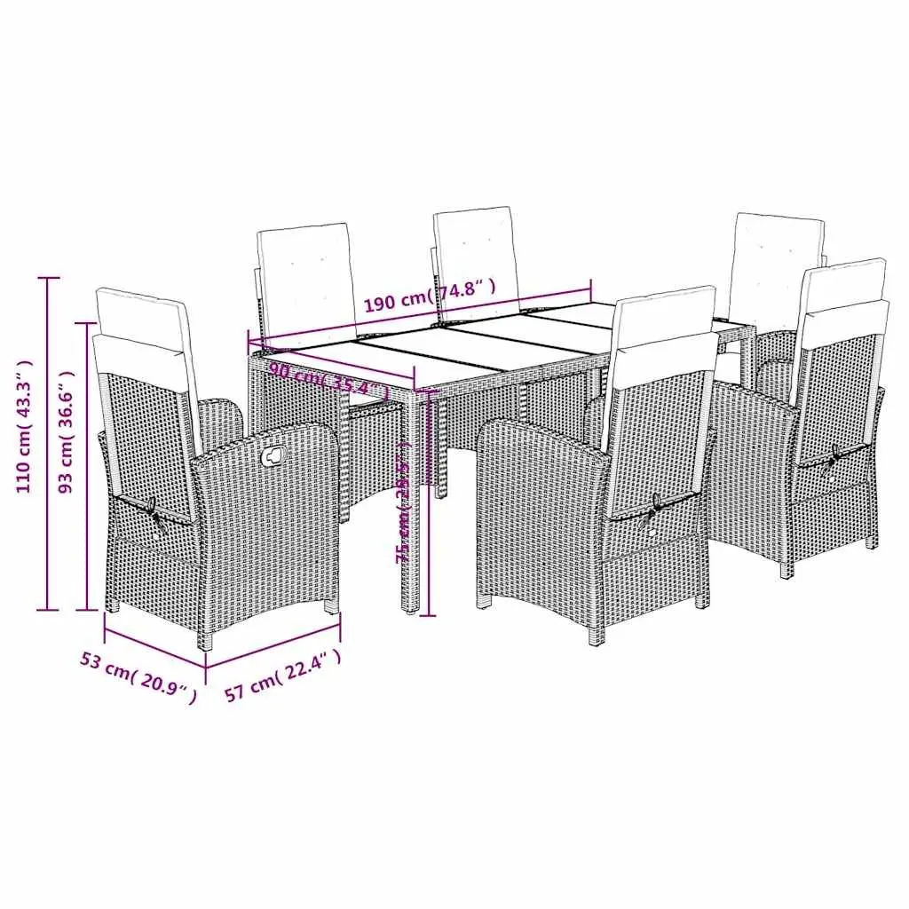 7 Piece Garden Dining Set in Black Rattan