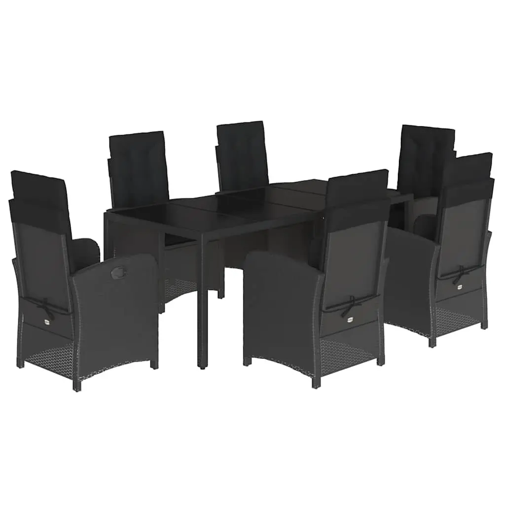 7 Piece Garden Dining Set PE Rattan Black with Cushions