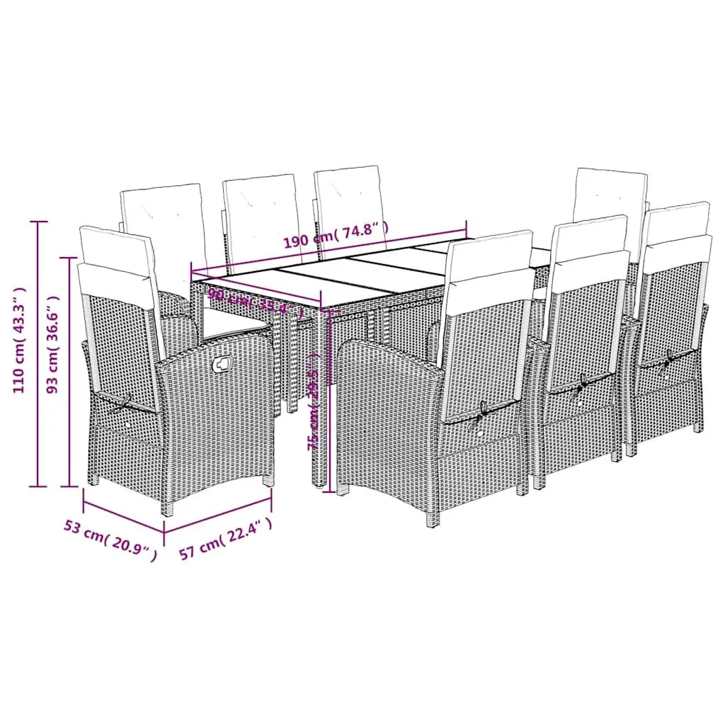 9 Piece Garden Dining Set with Cushions