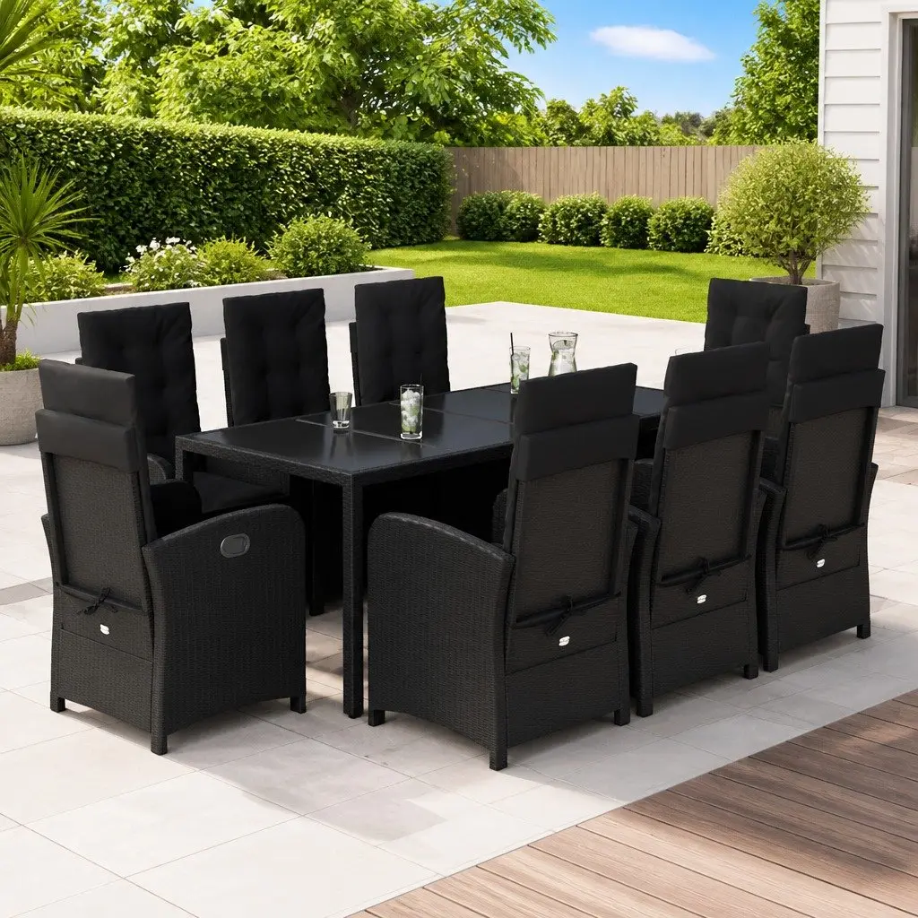 9 Piece Garden Dining Set with Black Poly Rattan