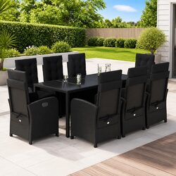Durable 9 Piece Garden Dining Set with Black Poly Rattan
