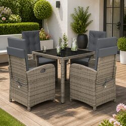 5-Piece Grey Poly Rattan Outdoor Dining Set