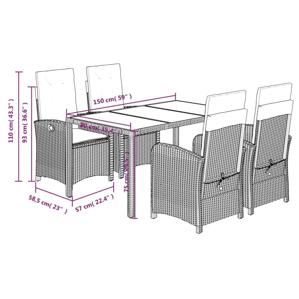 Outdoor Garden Dining Set with Adjustable Backrests