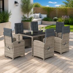 7 Piece Grey Poly Rattan Outdoor Dining Set with Cushions