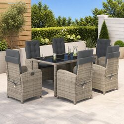 Premium 7 Piece Outdoor Dining Set in Grey Poly Rattan