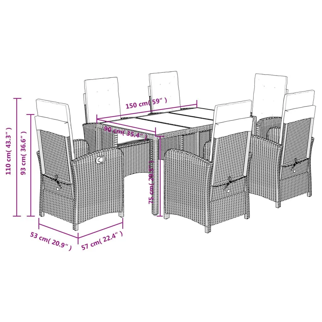 Garden Dining Set PE Rattan 7 Piece Outdoor Furniture Grey with Cushions