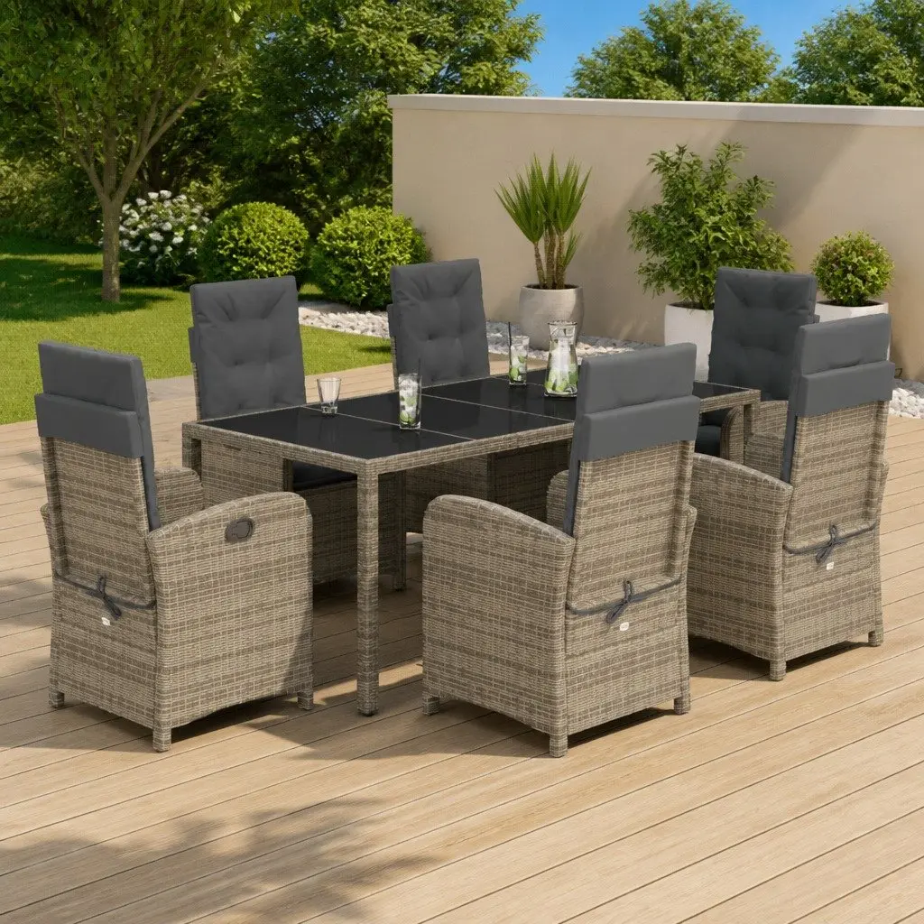 7 Piece Grey Poly Rattan Garden Dining Set