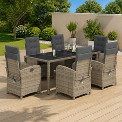 Stylish 7 Piece Grey Poly Rattan Garden Dining Set