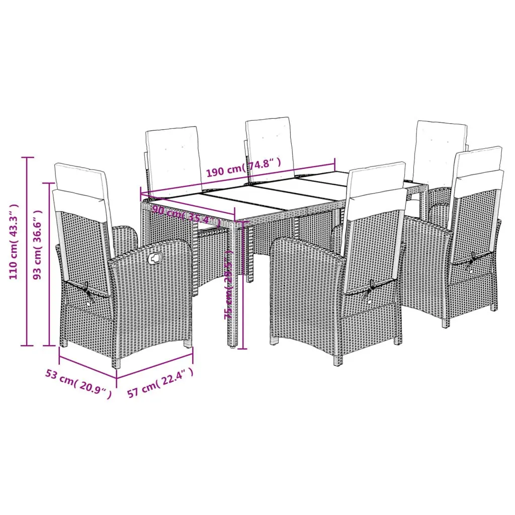 7 Piece Grey Poly Rattan Garden Dining Set