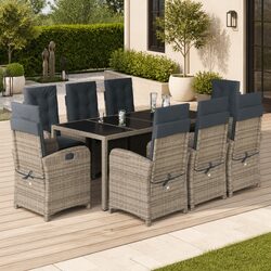 Premium Garden Dining Set 9 Piece Grey Rattan Furniture