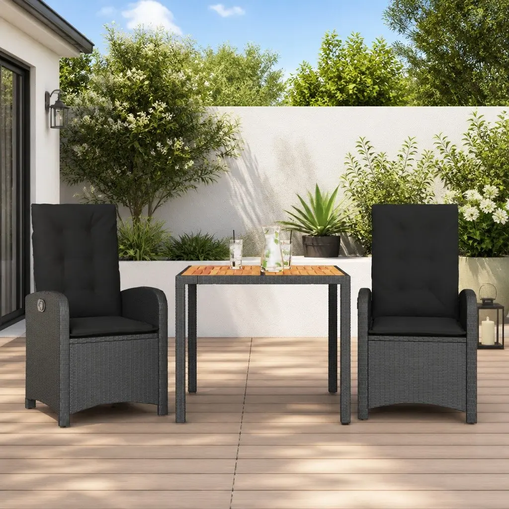 3 Piece Outdoor Dining Set in Black Rattan