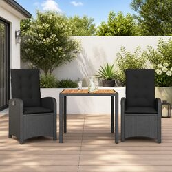 High-Quality 3 Piece Outdoor Dining Set in Black Rattan