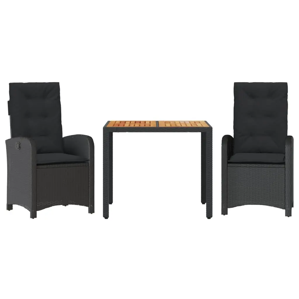 3 Piece Outdoor Dining Set in Black Rattan