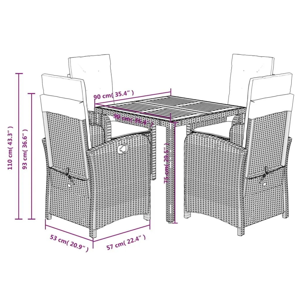 5-Piece Garden Dining Set with Poly Rattan Chairs