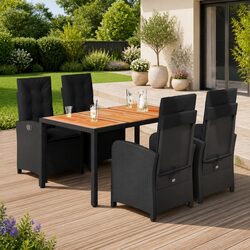 Stylish 5 Piece Black Poly Rattan Outdoor Dining Set