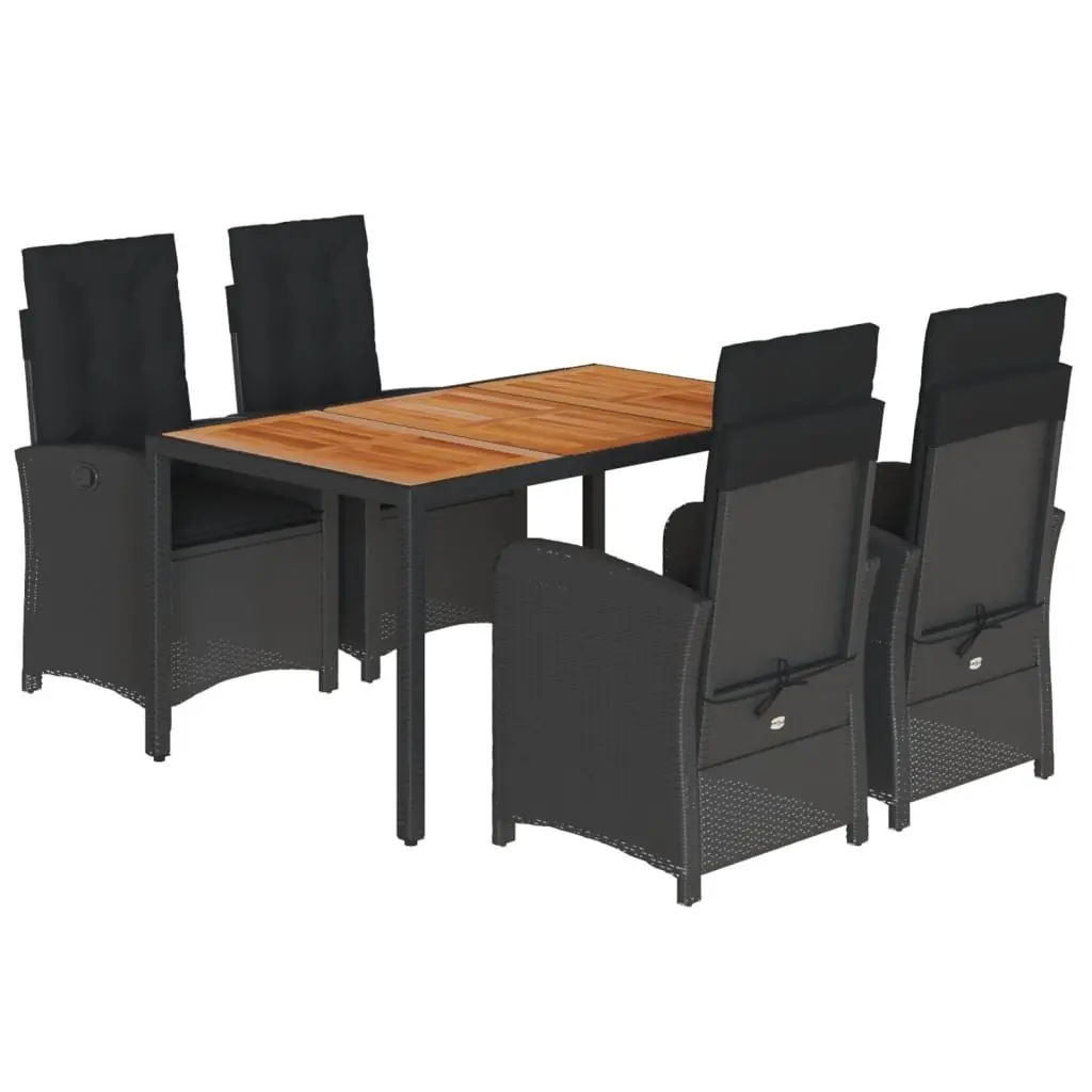 5 Piece Outdoor Dining Set PE Rattan Black Garden Patio Furniture
