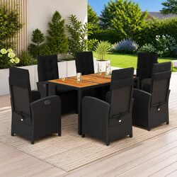 Premium 7 Piece Black PE Rattan Garden Dining Set
