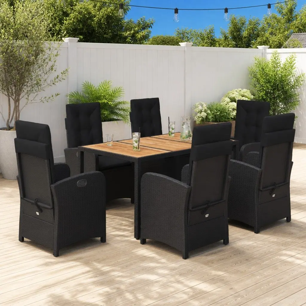 7 Piece Black Outdoor Dining Set with Cushions