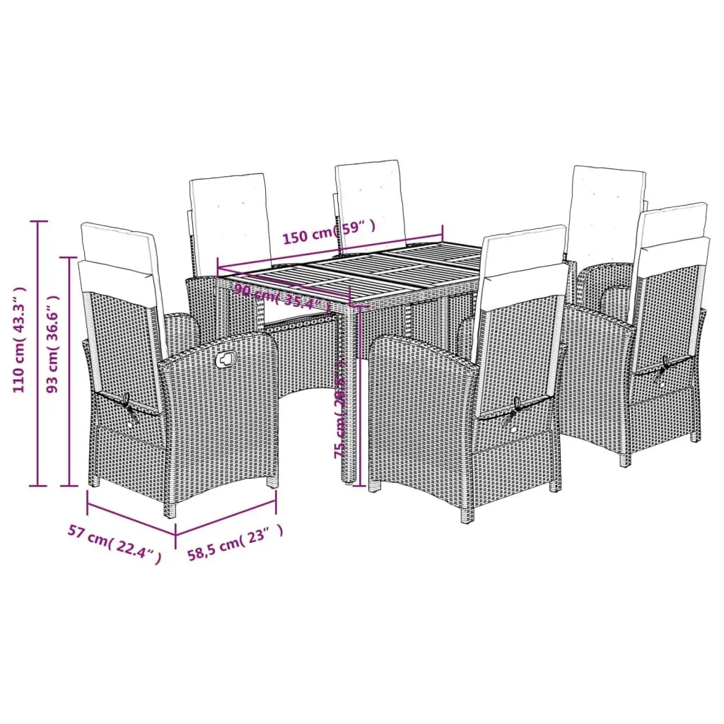 7 Piece Black Outdoor Dining Set with Cushions
