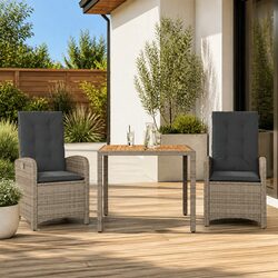 Stylish 3 Piece Outdoor Dining Set with Adjustable Backrest