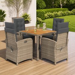 High-Quality 5-Piece Grey Poly Rattan Garden Dining Set