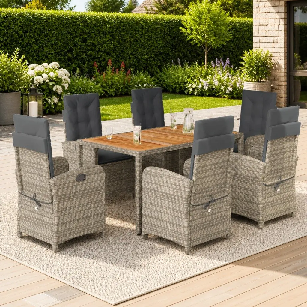 7 Piece Grey Poly Rattan Garden Dining Set