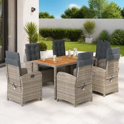 Durable 7 Piece Garden Dining Set with Cushions in Grey
