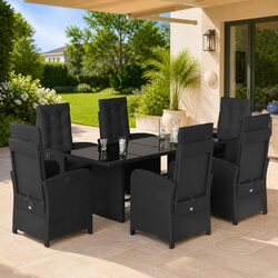 Durable 7 Piece Outdoor Garden Dining Set in Black