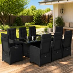 Durable 9 Piece Black Poly Rattan Outdoor Dining Set