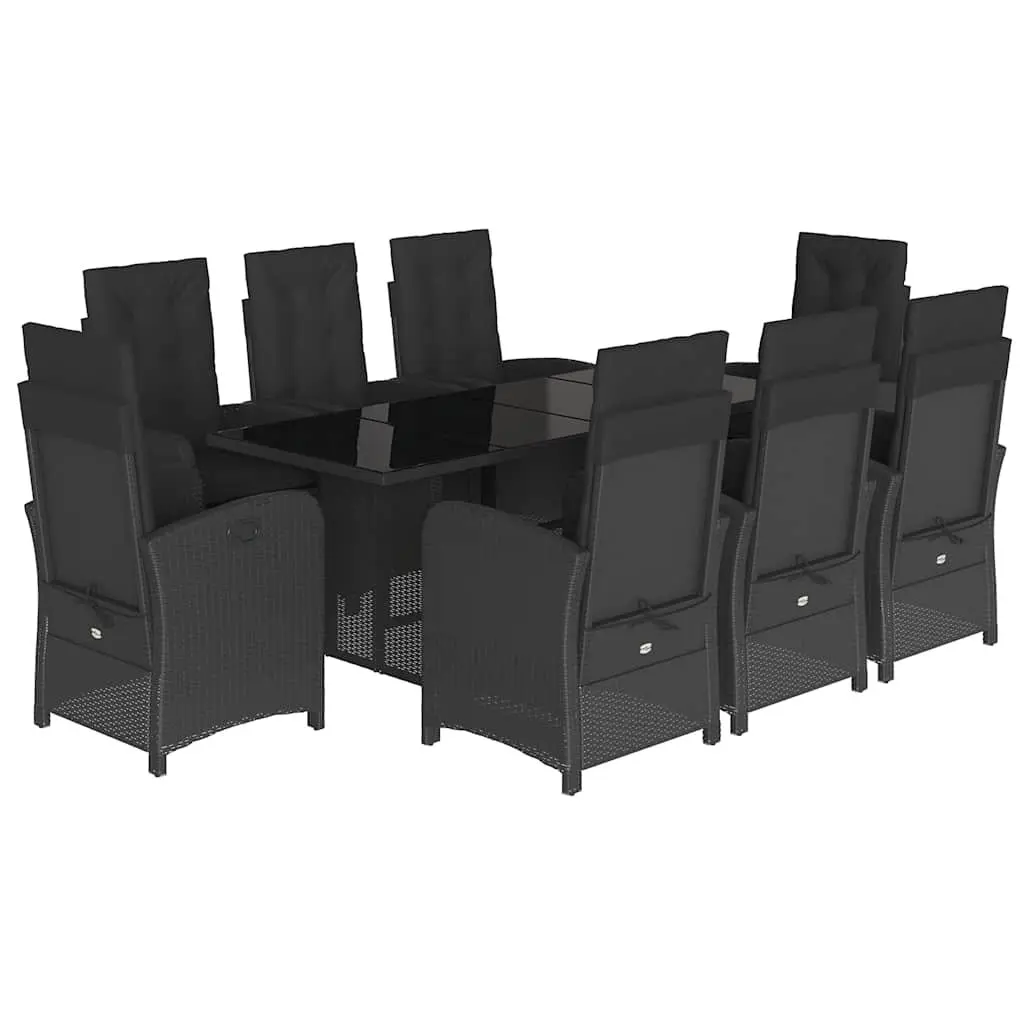 9 Piece Black Poly Rattan Outdoor Dining Set