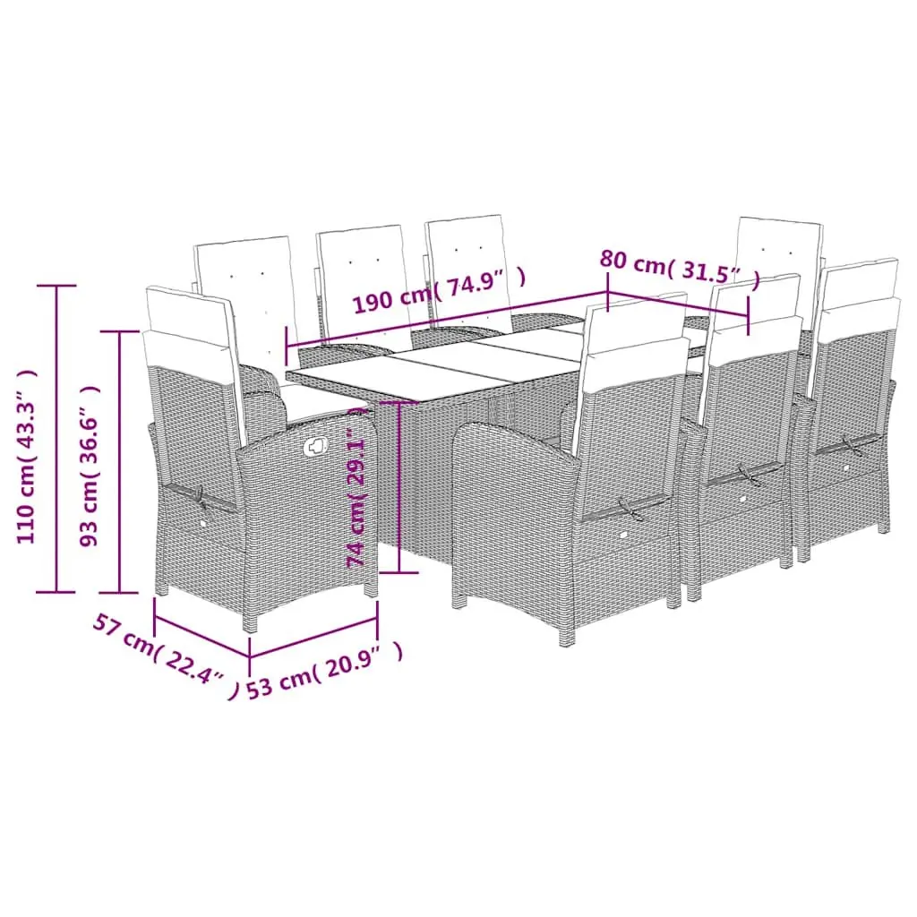 9 Piece Black Poly Rattan Outdoor Dining Set