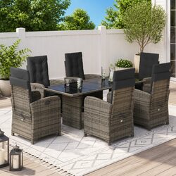 Durable 7 Piece Grey Garden Dining Set with Cushions