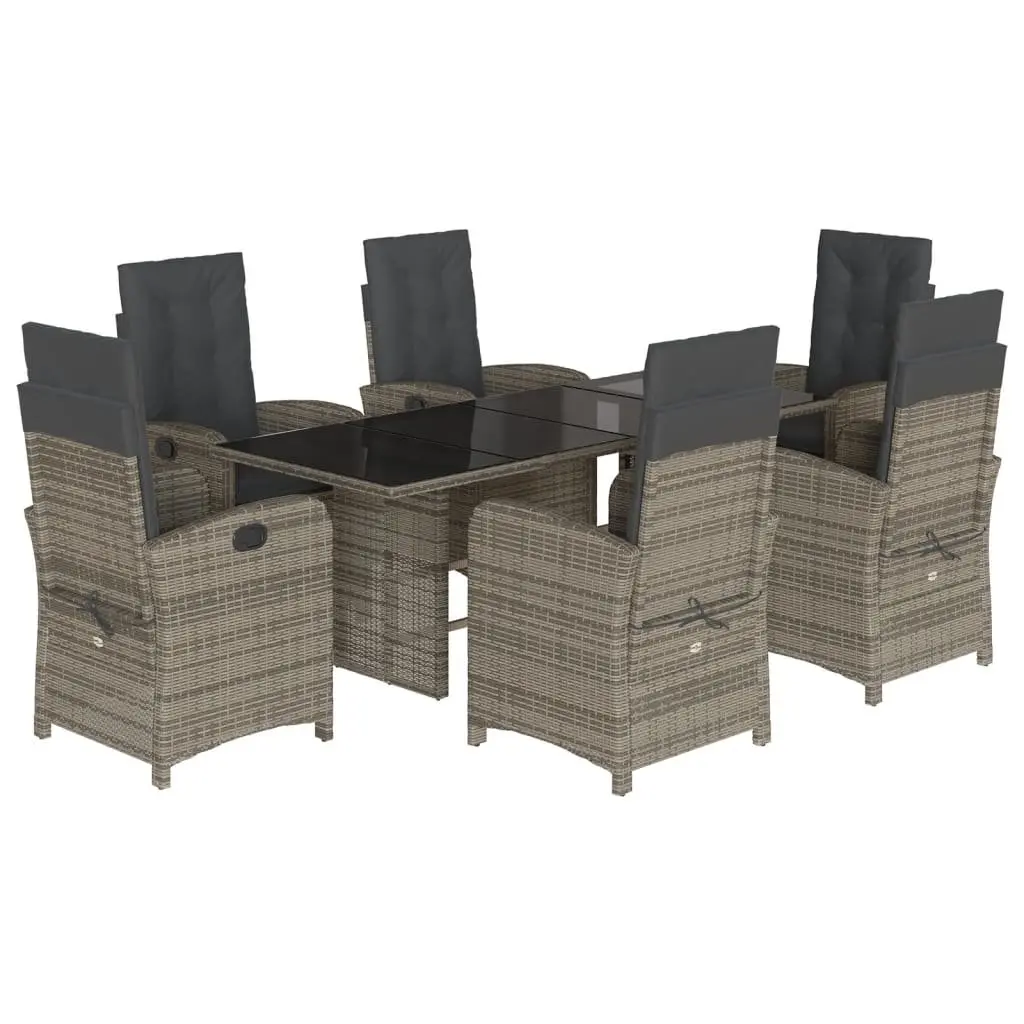 7 Piece Grey Garden Dining Set with Cushions