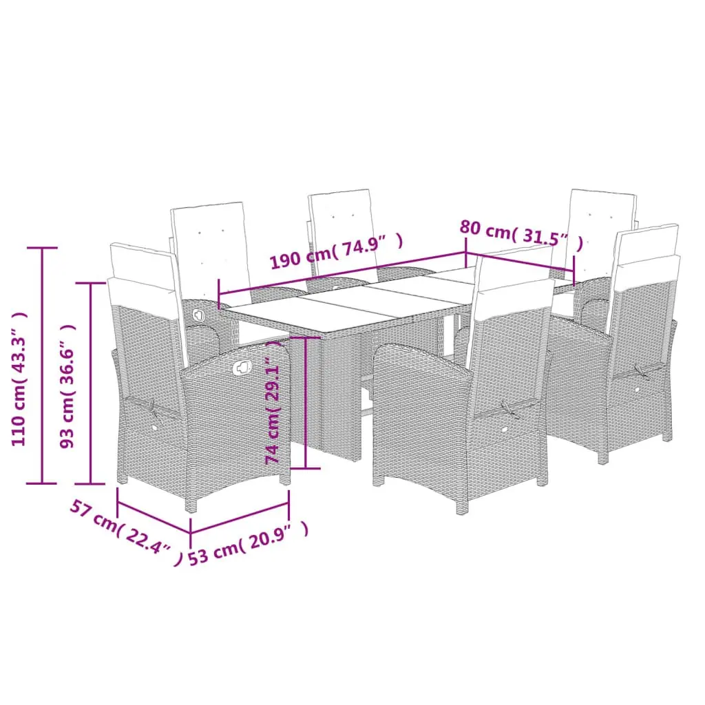 7 Piece Grey Garden Dining Set with Cushions