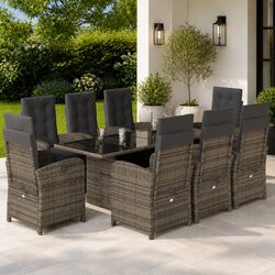 Premium 9 Piece Grey Poly Rattan Outdoor Dining Set