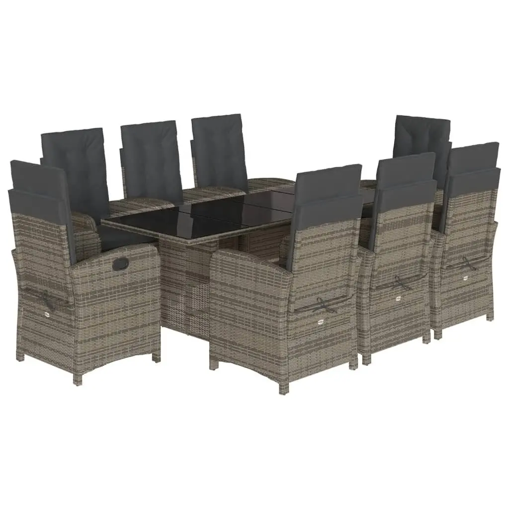 9 Piece Grey Poly Rattan Outdoor Dining Set