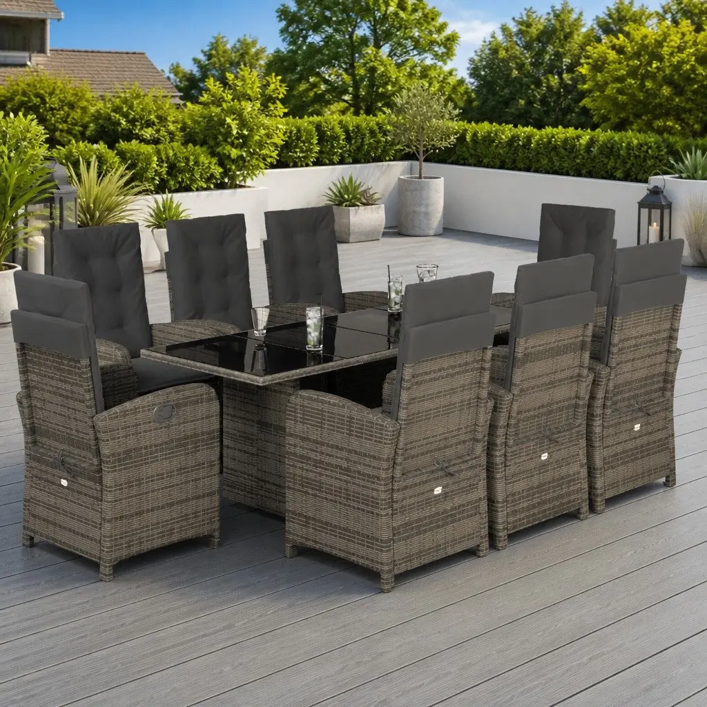 Outdoor 9-Piece Garden Dining Set with Adjustable Backrest