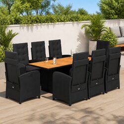 Black 9 Piece Outdoor Garden Dining Set with Cushions