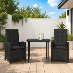Durable 3-Piece Black Rattan Garden Dining Set with Cushions