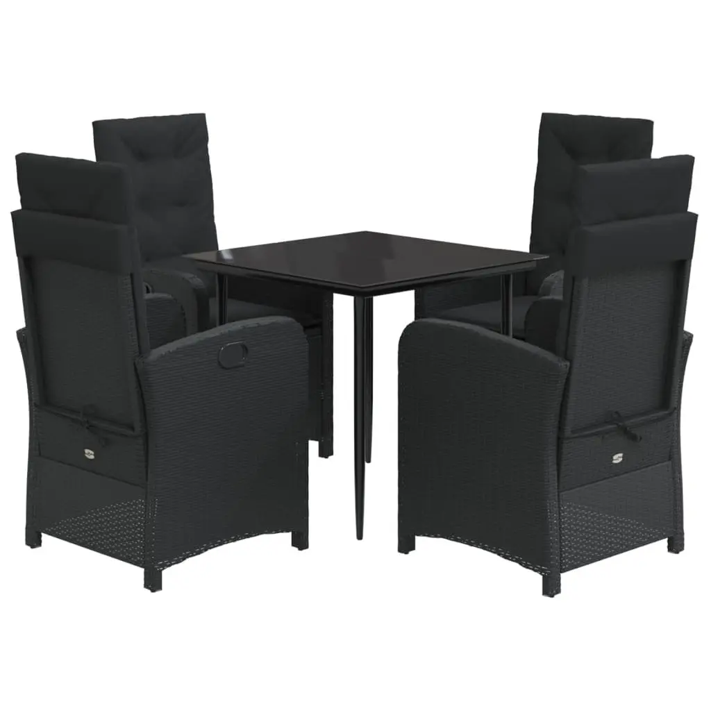 Outdoor Dining Set PE Rattan 5 Piece Black Chairs Table Cushions