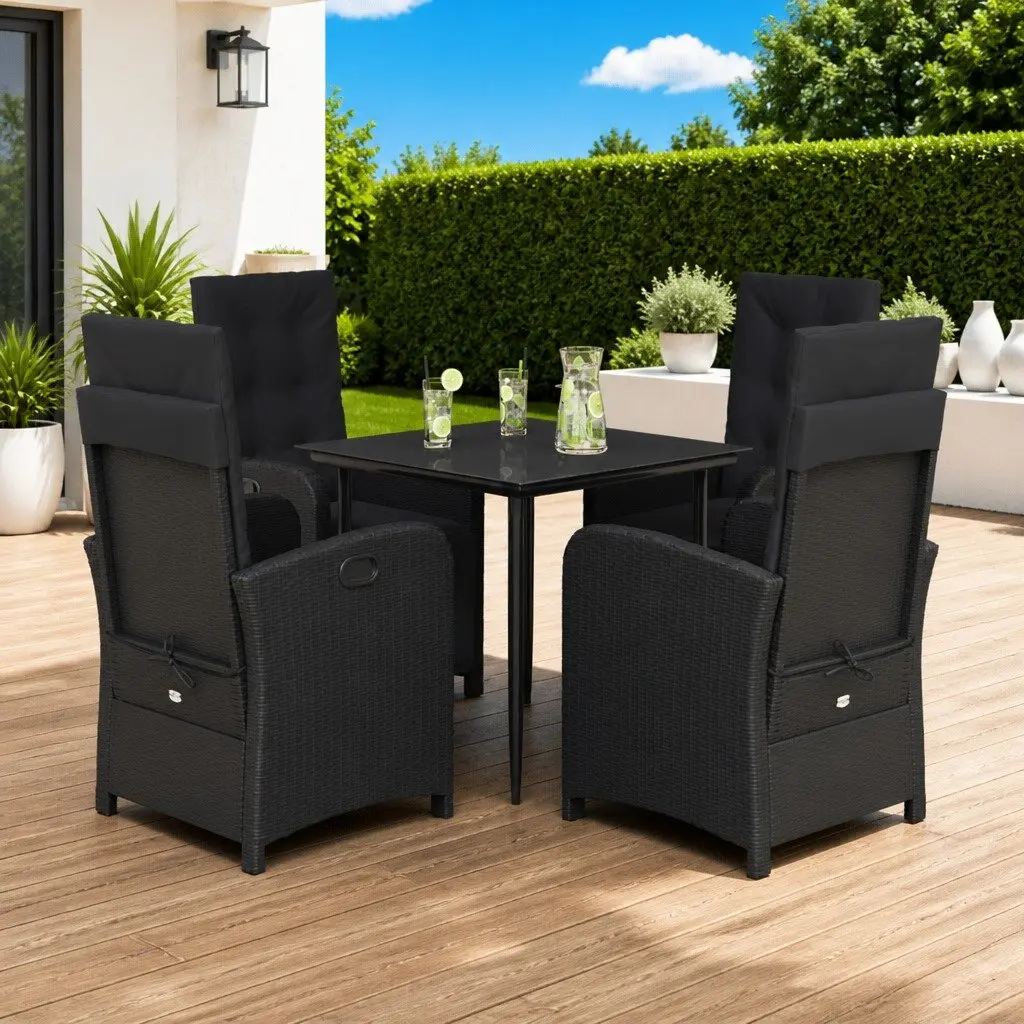 Garden Dining Set PE Rattan 5 Piece Outdoor Furniture Black with Cushions