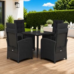 Premium 5 Piece Black Poly Rattan Dining Set for Outdoors