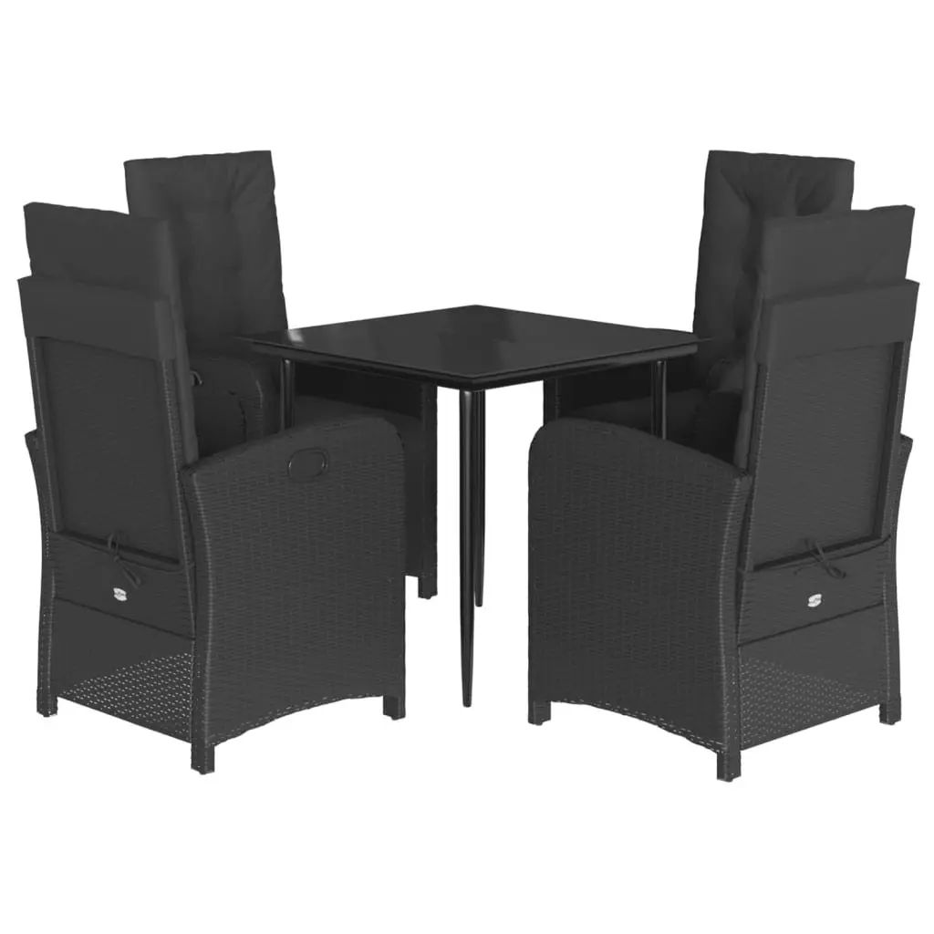 Garden Dining Set PE Rattan 5 Piece Outdoor Furniture Black with Cushions