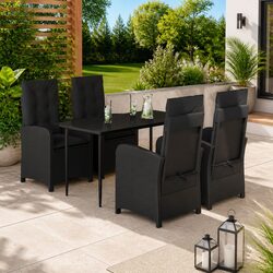 Premium 5 Piece Black Poly Rattan Garden Dining Set