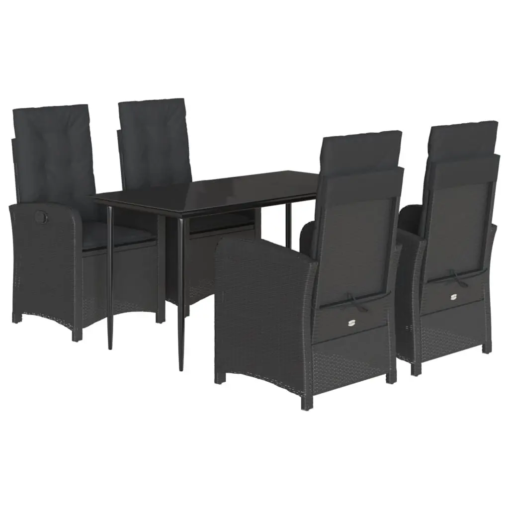 5 Piece Black Poly Rattan Garden Dining Set