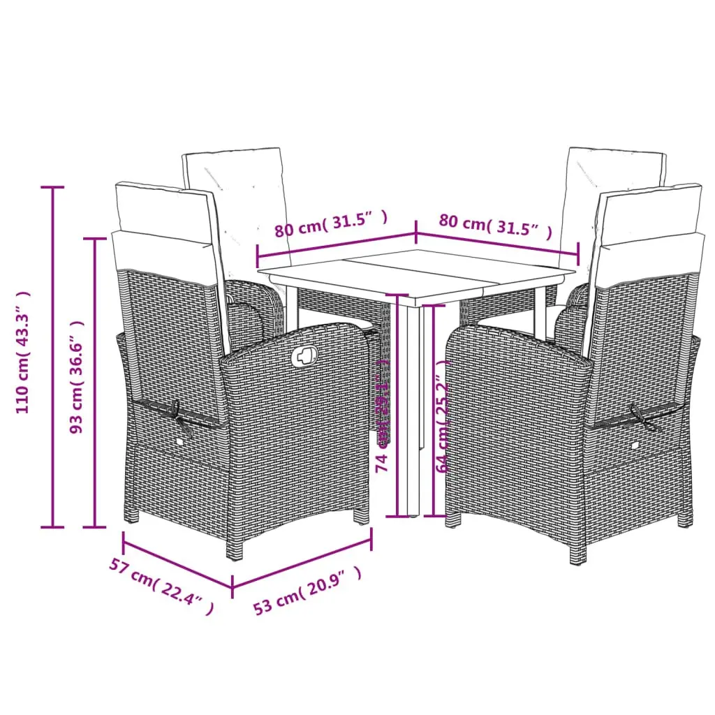 Garden Dining Set PE Rattan 5 Piece Outdoor Furniture Black