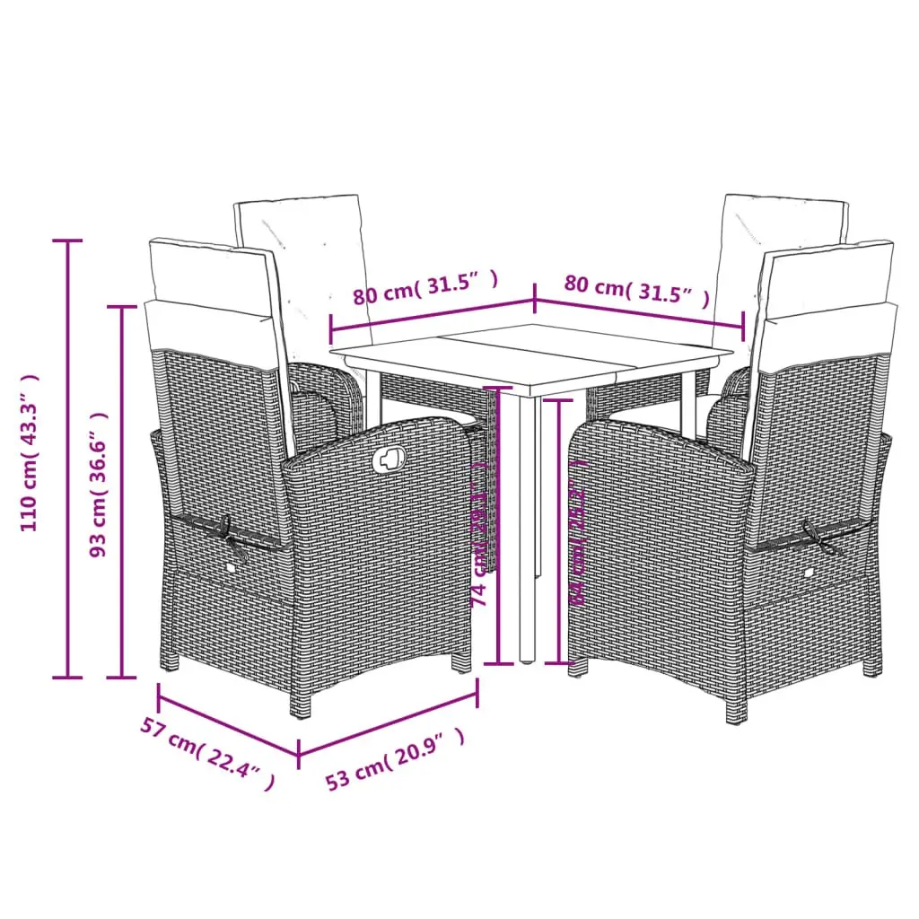 5-Piece Garden Dining Set with Adjustable Backrests