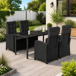 Durable 5 Piece Black Poly Rattan Outdoor Dining Set